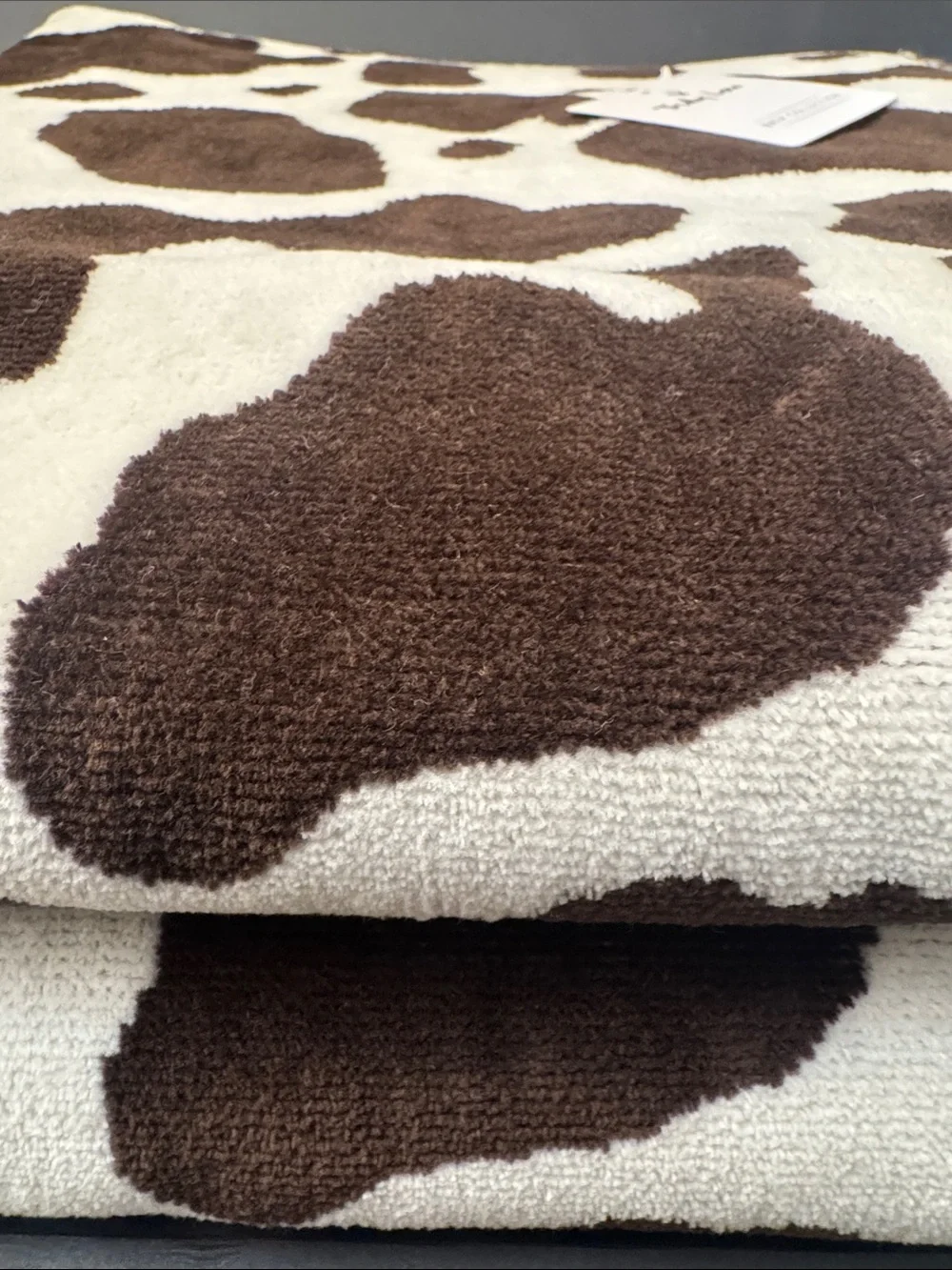 4pc TRULY LOU Bath Towel Set - Cotton Velour - Cow Print - Hot Fudge-Br/OffWhite